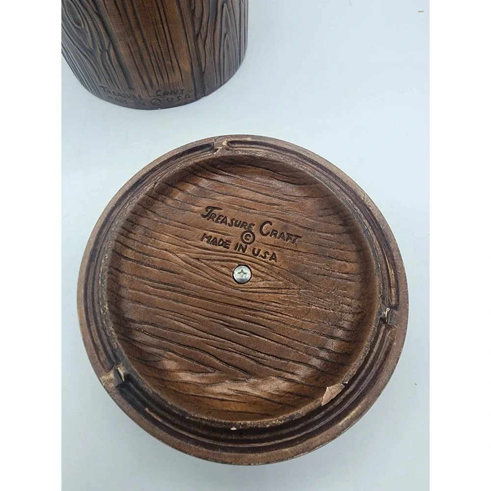Vintage Treasure Craft Flour Canister Owl Tree Trunk Ceramic Wood Grain USA